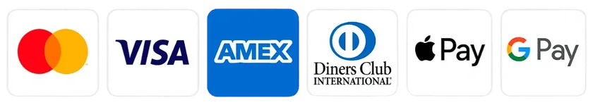 Visa, Mastercard, American Express, Discover, Apple Pay and Google Pay accepted