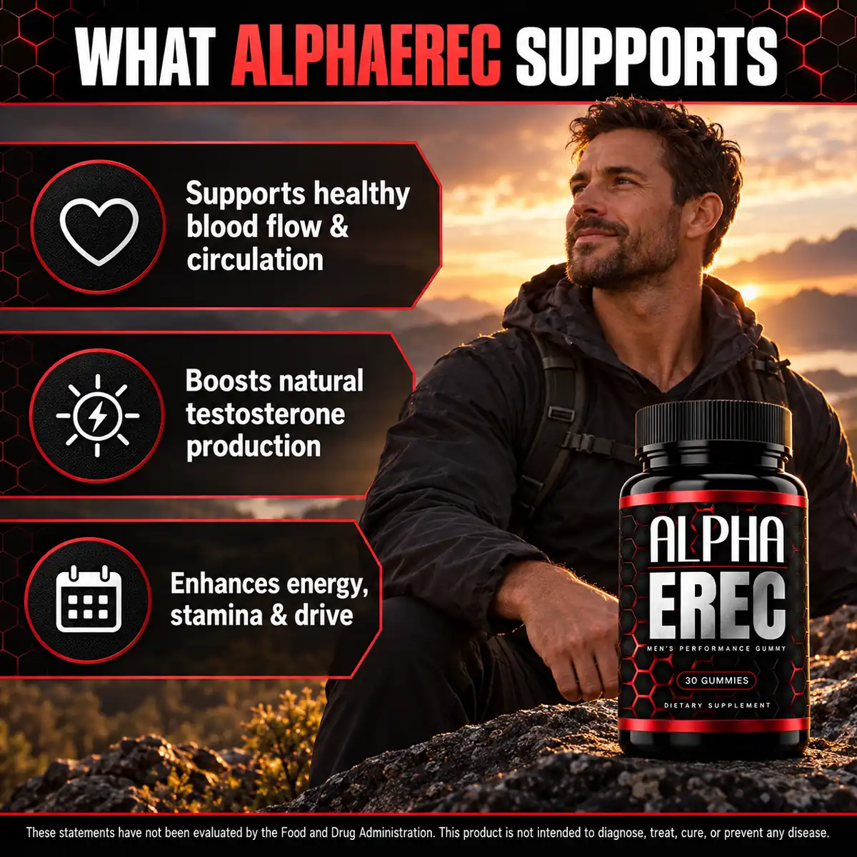 The WHAT Alpha Erec SUPPORTS panel showing the three label claim lines
