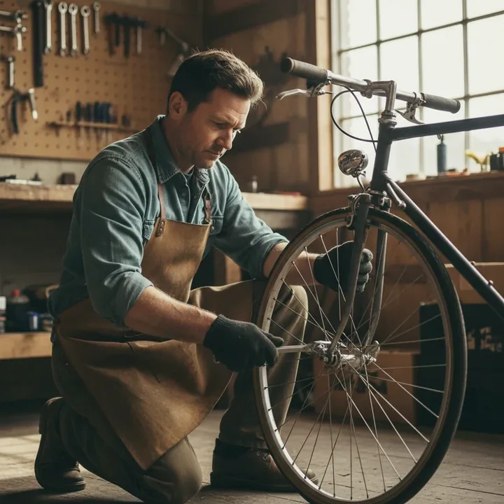 Lifestyle photograph supplied with the Alpha Erec pack: forties tightening bolt bicycle